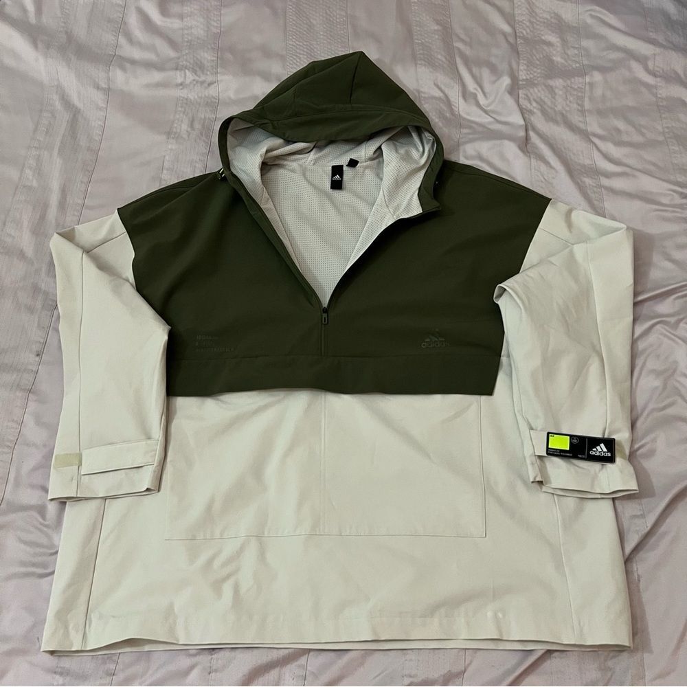 Adidas Hooded Pullover Jacket Olive/Cream Men's XXL Athletic Windbreaker